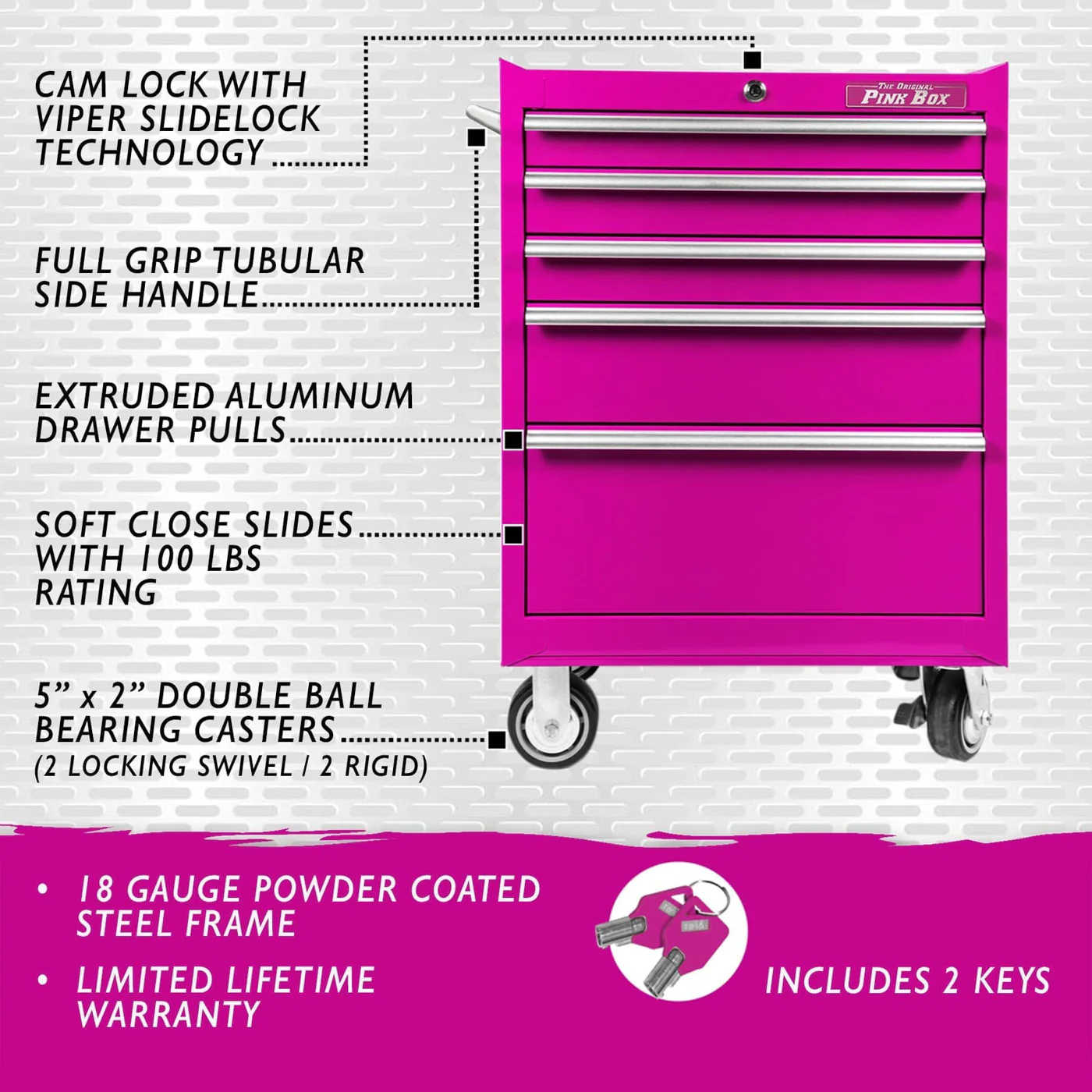 26-Inch 5-Drawer Rolling Cabinet - Image 5