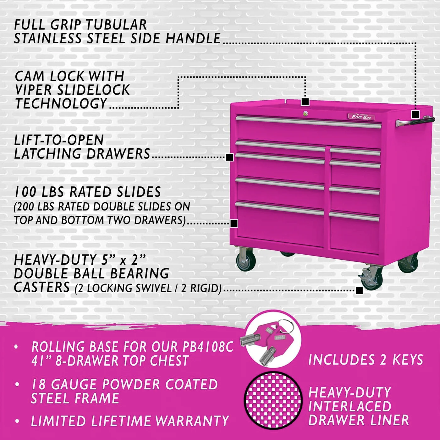 41-Inch 9-Drawer Rolling Cabinet - Image 7