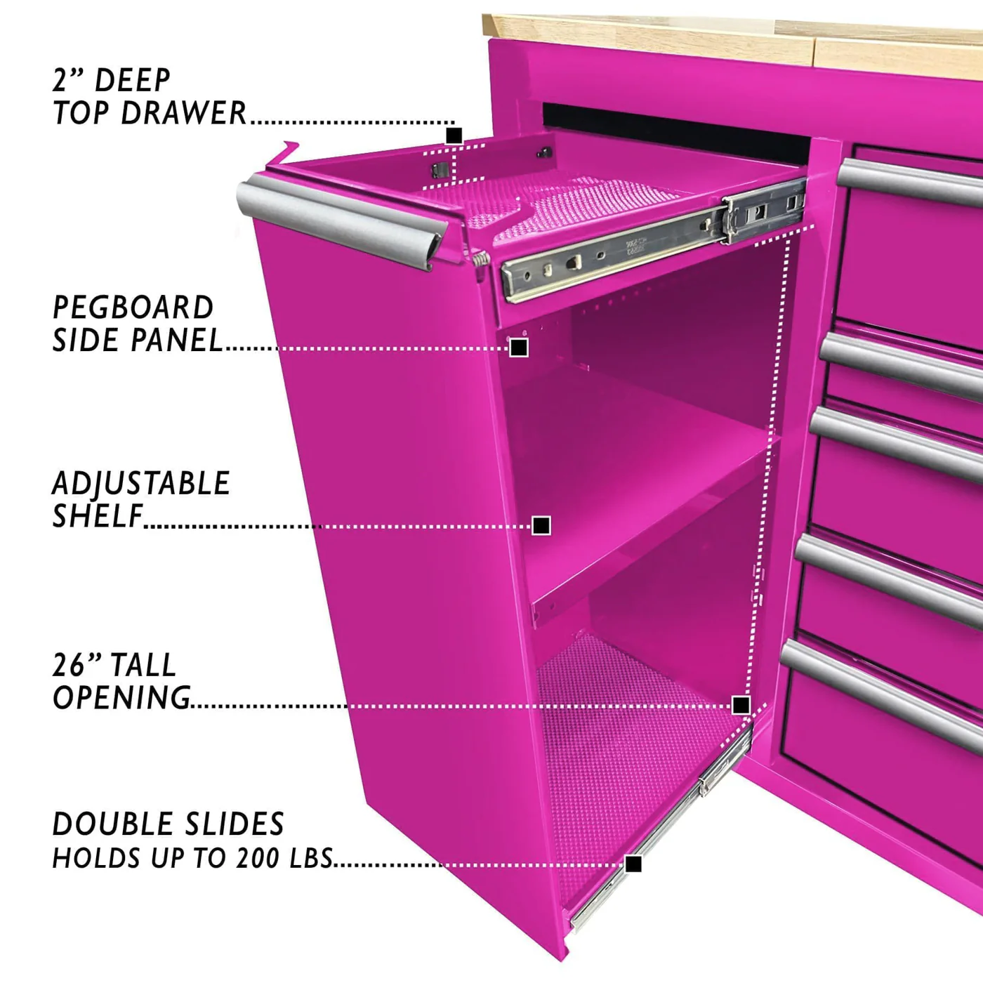60-Inch 7-Drawer Rolling Workstation with Power Strip - Image 7